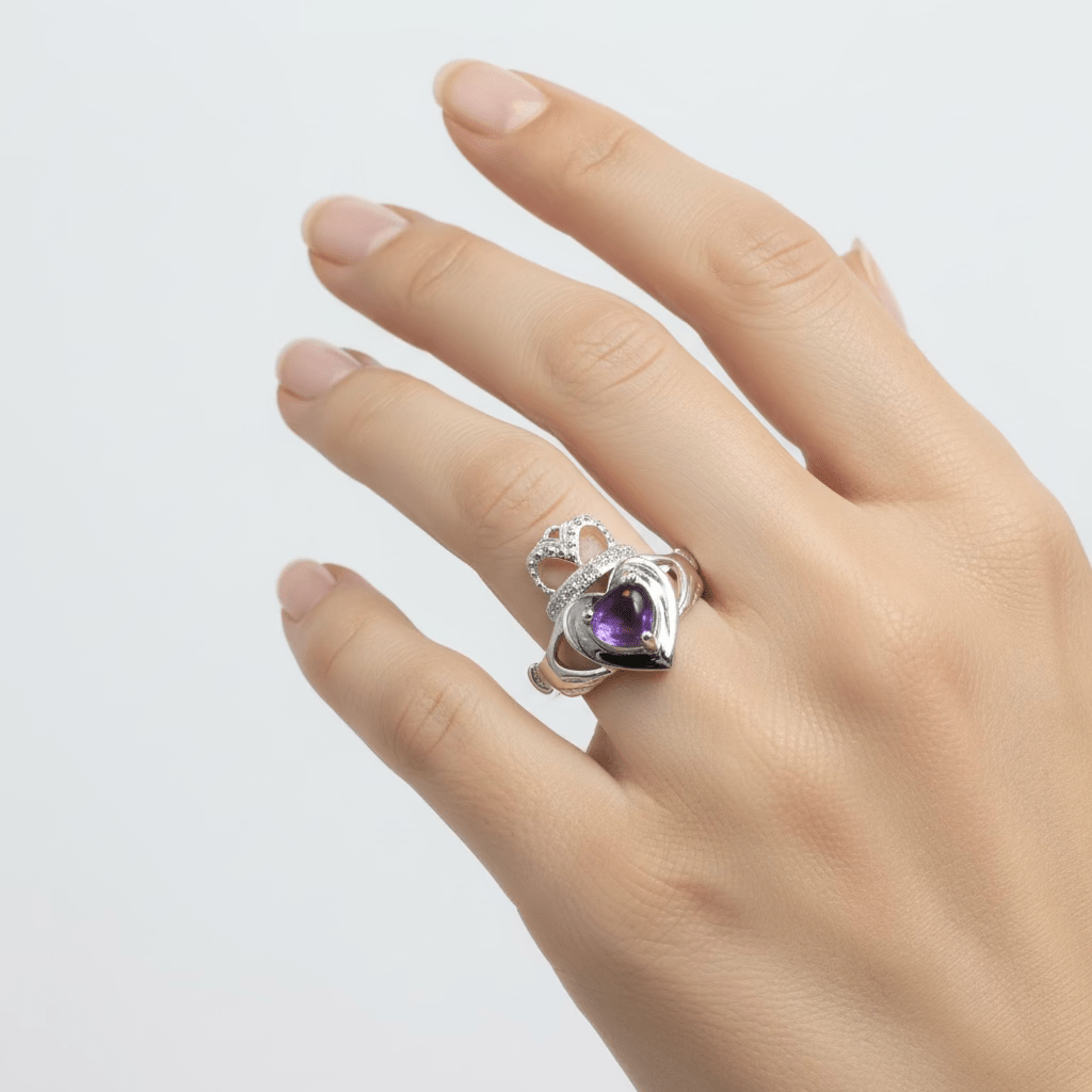 Noble Heart Amethyst Irish Claddagh Ring Ring La Vie Bien Noble Heart Amethyst Irish Claddagh Ring