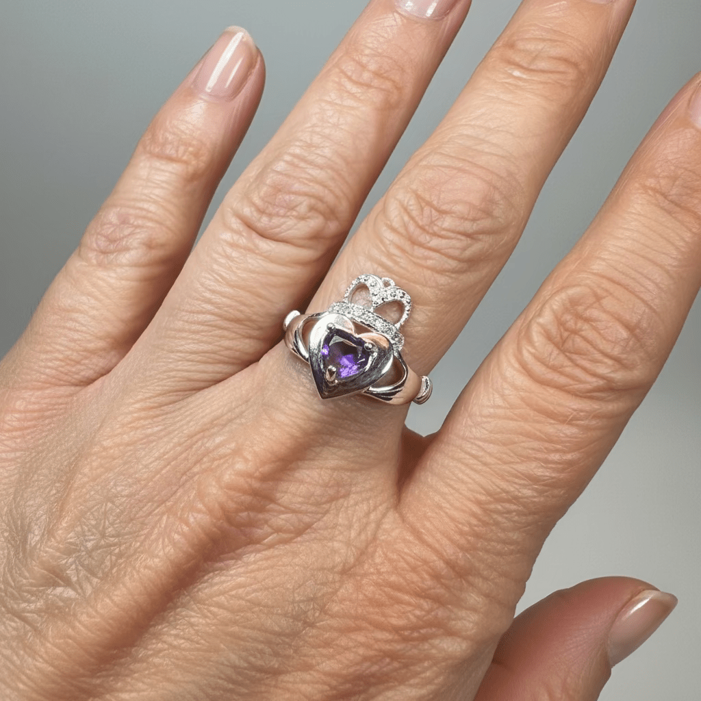 Noble Heart Amethyst Irish Claddagh Ring Ring La Vie Bien Noble Heart Amethyst Irish Claddagh Ring