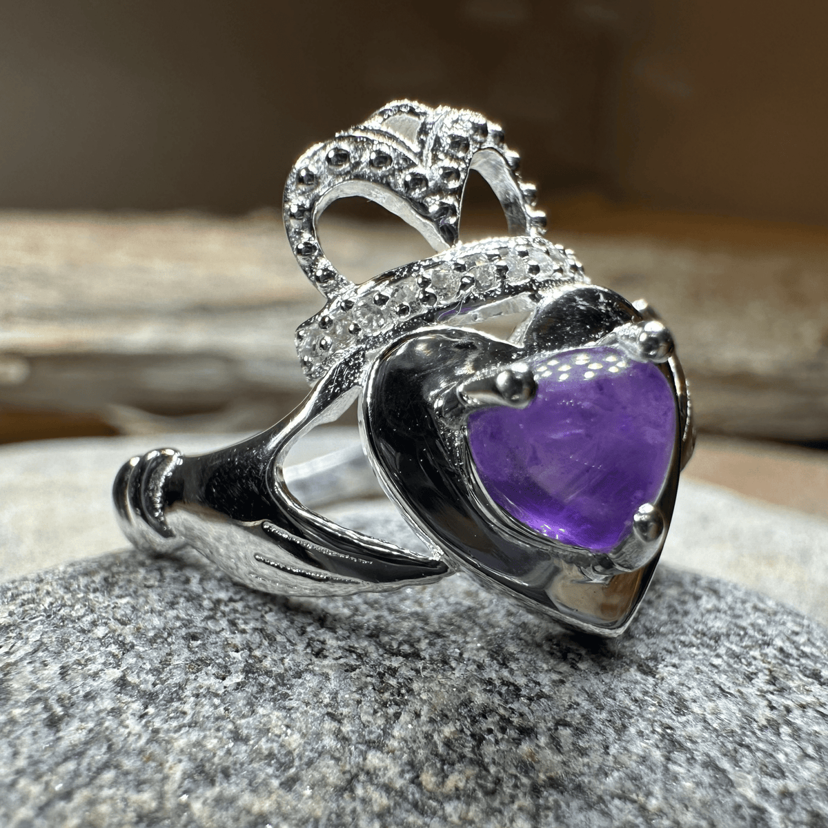 Noble Heart Amethyst Irish Claddagh Ring Ring La Vie Bien Noble Heart Amethyst Irish Claddagh Ring