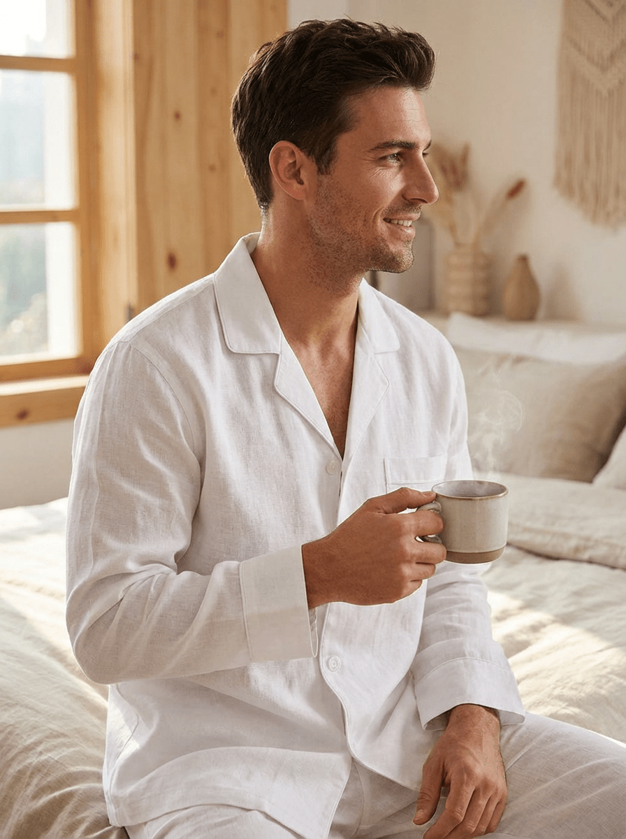Noble Mount 100% Linen Men's Pajama Set for Summer pajama-sets La Vie Bien Noble Mount 100% Linen Men's Pajama Set for Summer