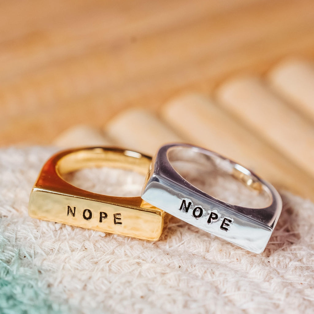NOPE Gold or Silver Flat Top Ring Finger Rings La Vie Bien NOPE Gold or Silver Flat Top Ring