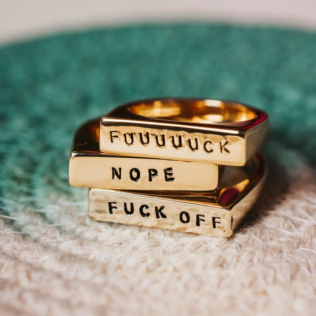 NOPE Gold or Silver Flat Top Ring Finger Rings La Vie Bien NOPE Gold or Silver Flat Top Ring