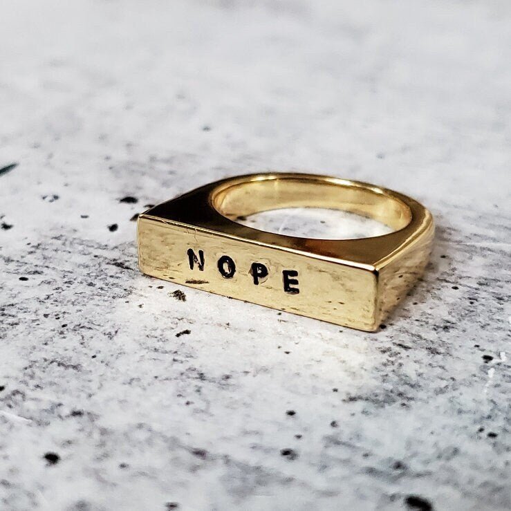 NOPE Gold or Silver Flat Top Ring Finger Rings La Vie Bien NOPE Gold or Silver Flat Top Ring
