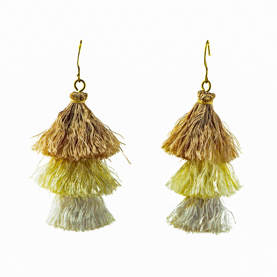 Nora Triple Tassel Silk Boho Lightweight Earrings - Thailand Jewelry La Vie Bien Nora Triple Tassel Silk Boho Lightweight Earrings - Thailand