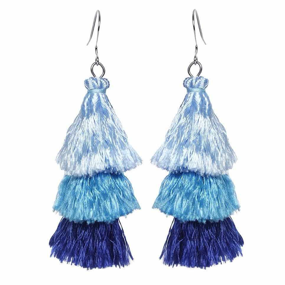Nora Triple Tassel Silk Boho Lightweight Earrings - Thailand Jewelry La Vie Bien Nora Triple Tassel Silk Boho Lightweight Earrings - Thailand