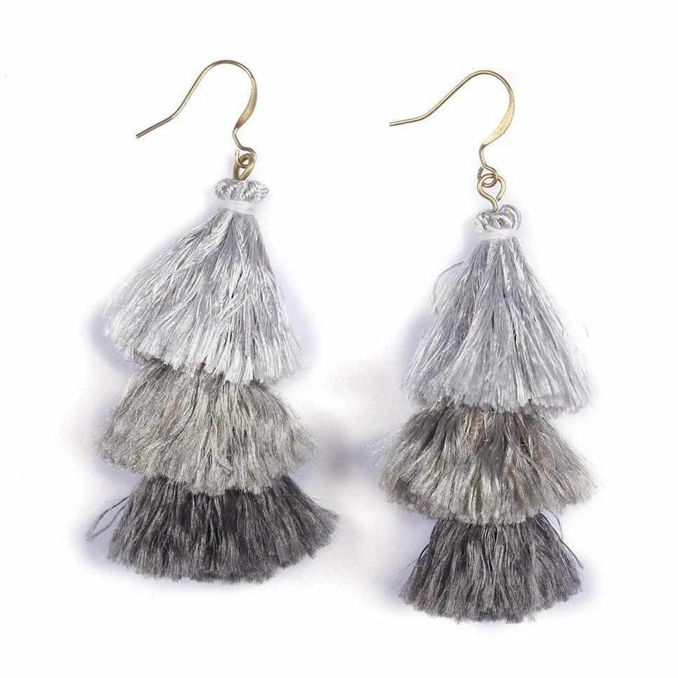 Nora Triple Tassel Silk Boho Lightweight Earrings - Thailand Jewelry La Vie Bien Nora Triple Tassel Silk Boho Lightweight Earrings - Thailand