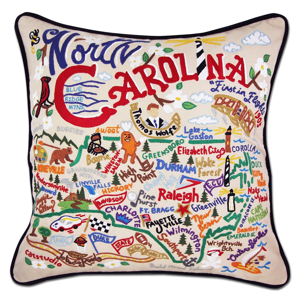 North Carolina Hand - Embroidered Pillow Pillows La Vie Bien North Carolina Hand - Embroidered Pillow