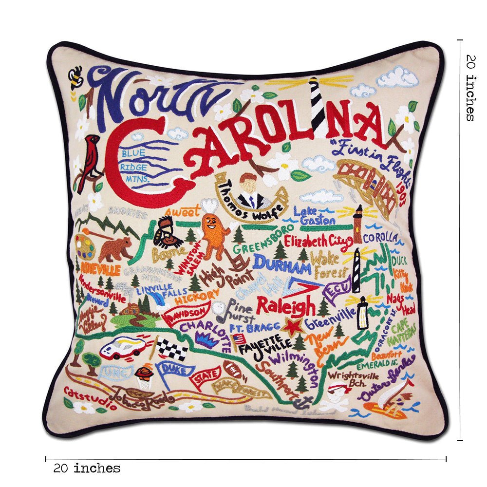 North Carolina Hand - Embroidered Pillow Pillows La Vie Bien North Carolina Hand - Embroidered Pillow