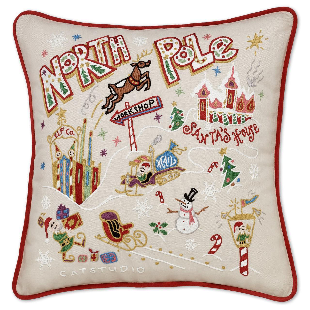 North Pole Christmas Hand - Embroidered Pillow Pillows La Vie Bien North Pole Christmas Hand - Embroidered Pillow