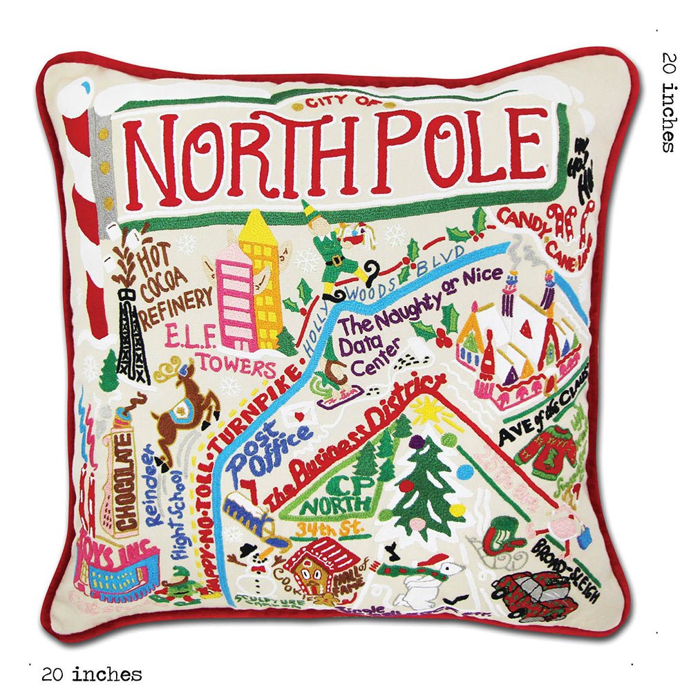 North Pole City Hand - Embroidered Pillow by Cat Studio Pillows La Vie Bien North Pole City Hand - Embroidered Pillow by Cat Studio