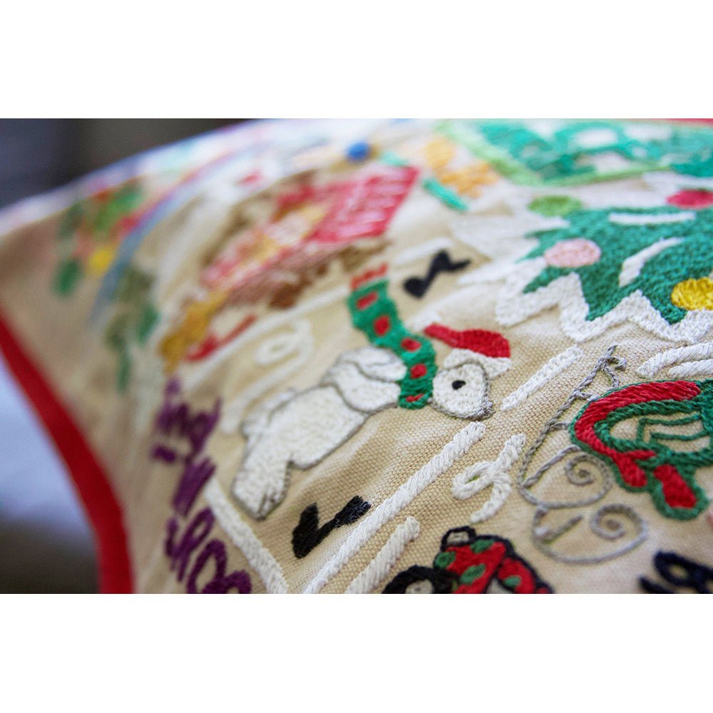 North Pole City Hand - Embroidered Pillow by Cat Studio Pillows La Vie Bien North Pole City Hand - Embroidered Pillow by Cat Studio
