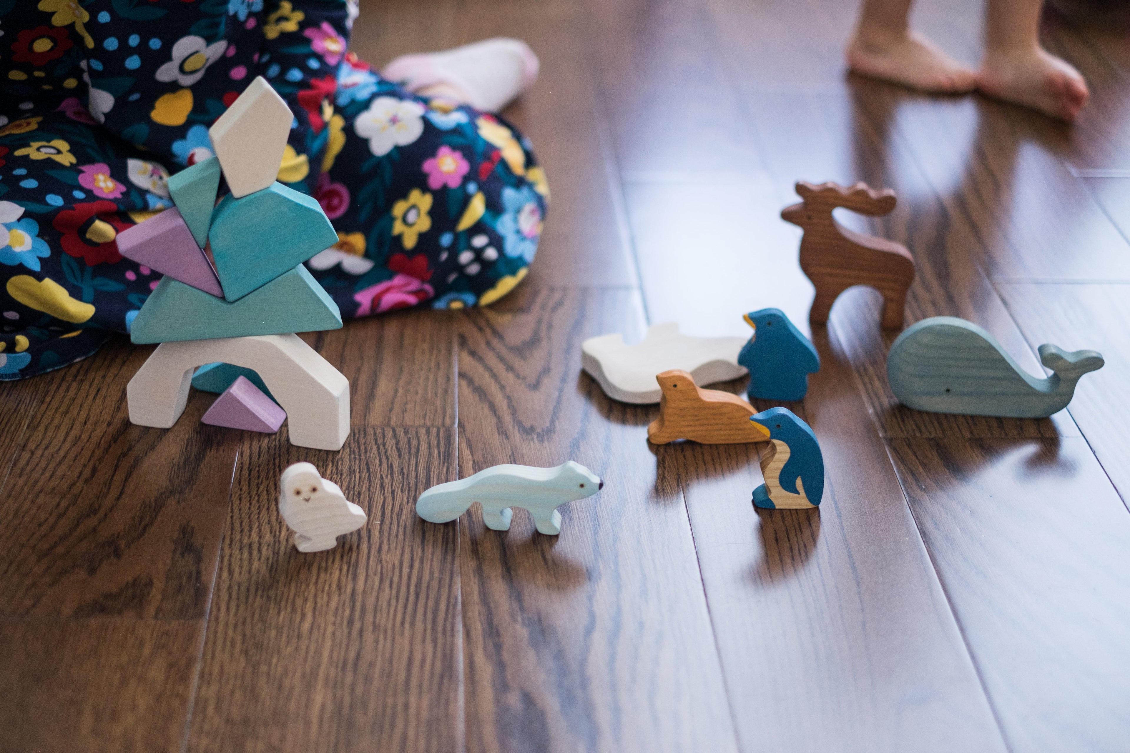 Waldorf Wooden Arctic Animals - Set of 8 Hand-Painted Polar Animals