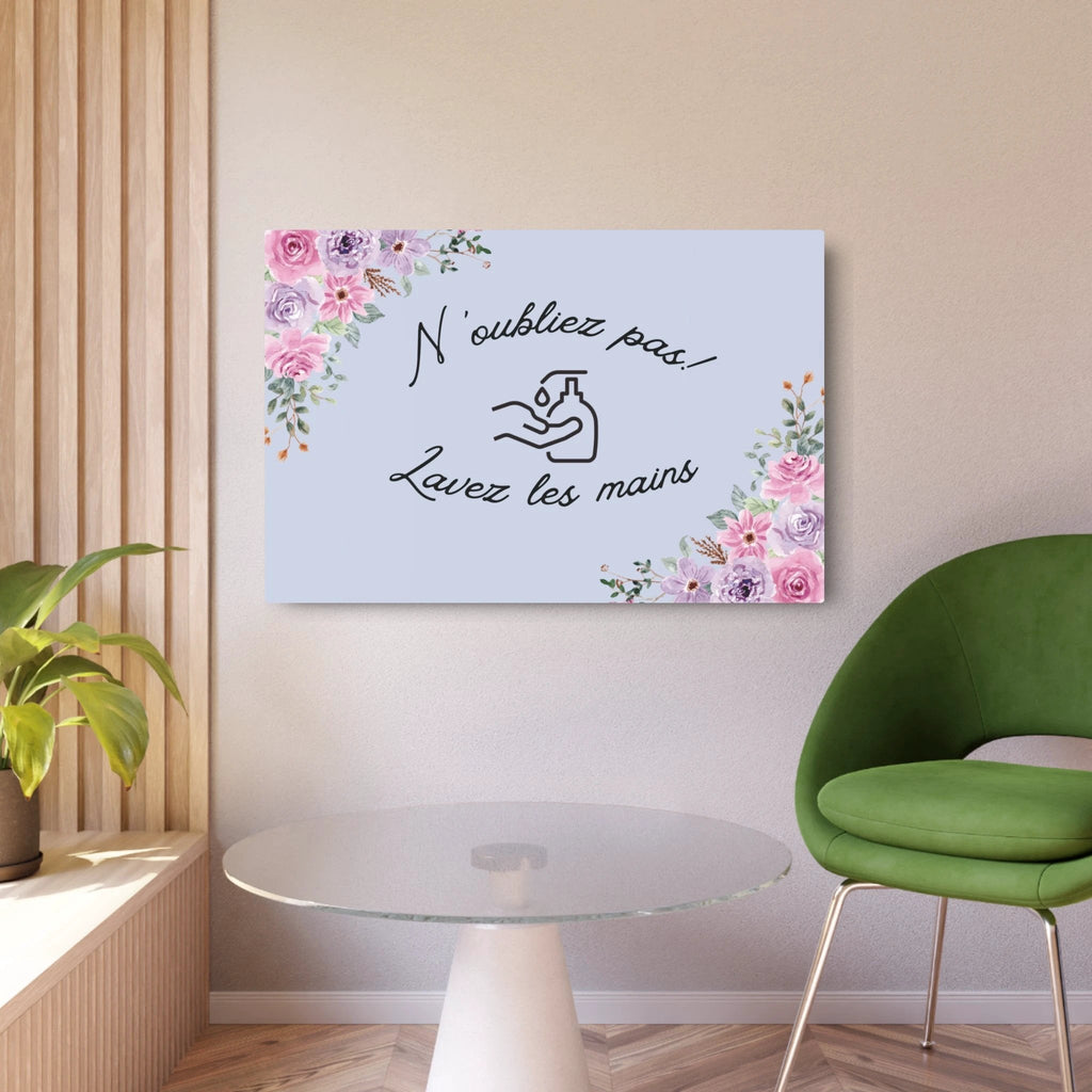 N'oubliez pas lavez les mains metal Floral Bathroom Sign by Printify