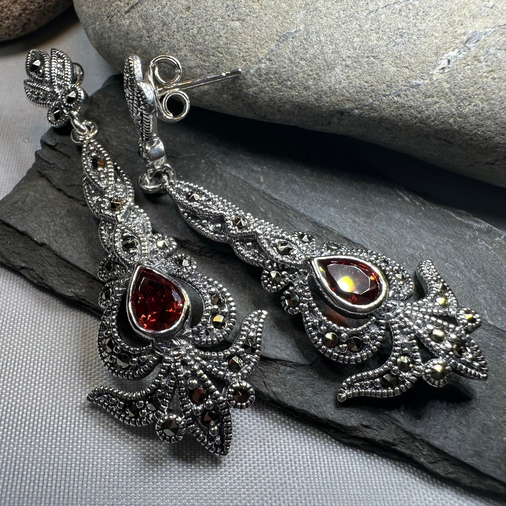 Nour Garnet Marcasite Earrings Dangle Earrings La Vie Bien Nour Garnet Marcasite Earrings