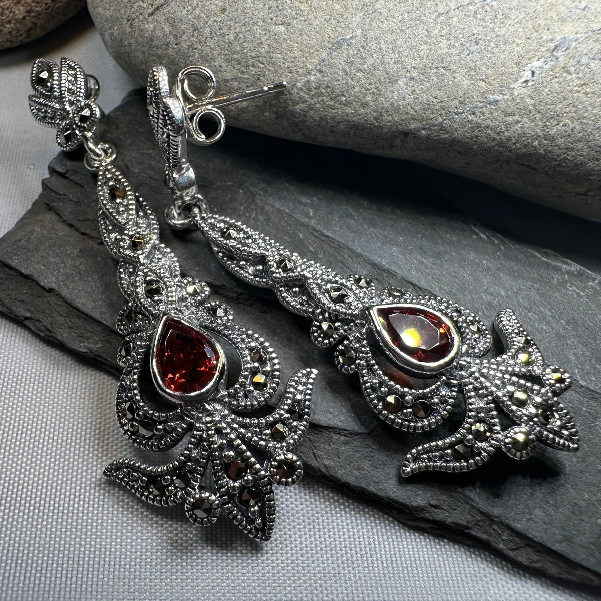 Nour Garnet Marcasite Earrings Dangle Earrings La Vie Bien Nour Garnet Marcasite Earrings