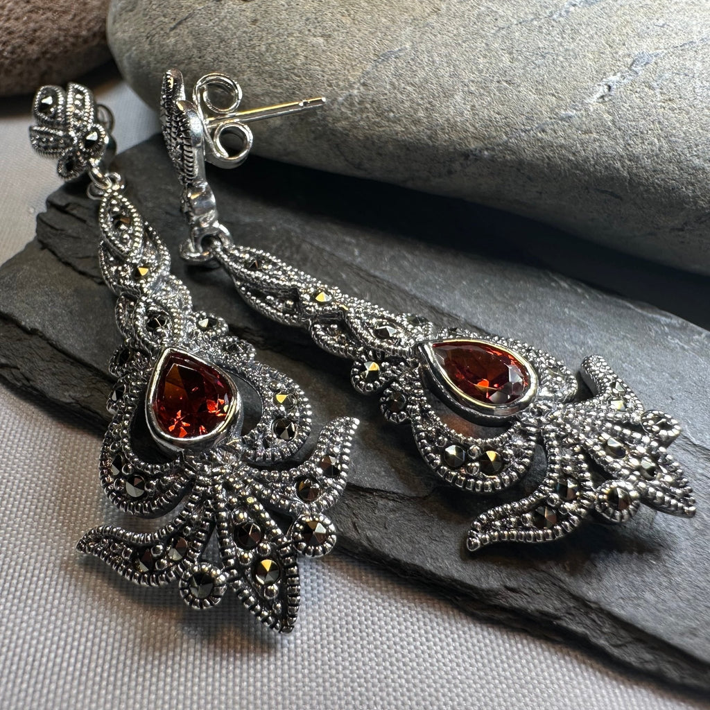 Nour Garnet Marcasite Earrings Dangle Earrings La Vie Bien Nour Garnet Marcasite Earrings