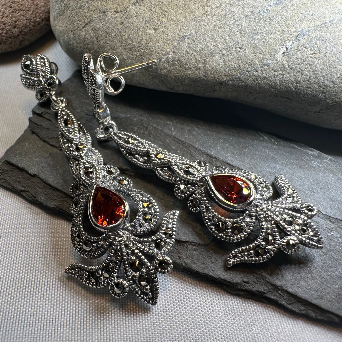Nour Garnet Marcasite Earrings Dangle Earrings La Vie Bien Nour Garnet Marcasite Earrings