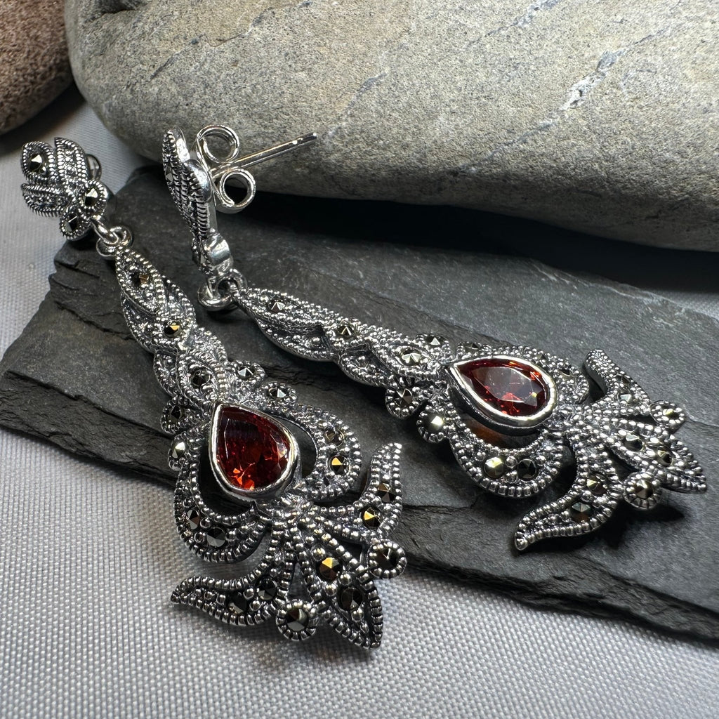 Nour Garnet Marcasite Earrings Dangle Earrings La Vie Bien Nour Garnet Marcasite Earrings