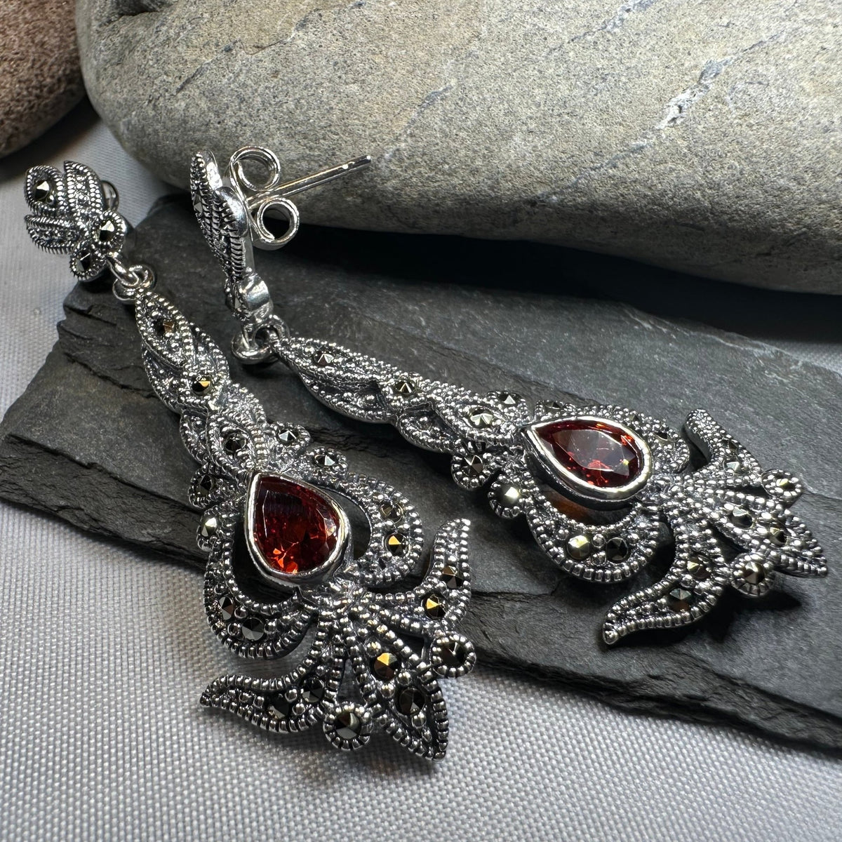 Nour Garnet Marcasite Earrings Dangle Earrings La Vie Bien Nour Garnet Marcasite Earrings