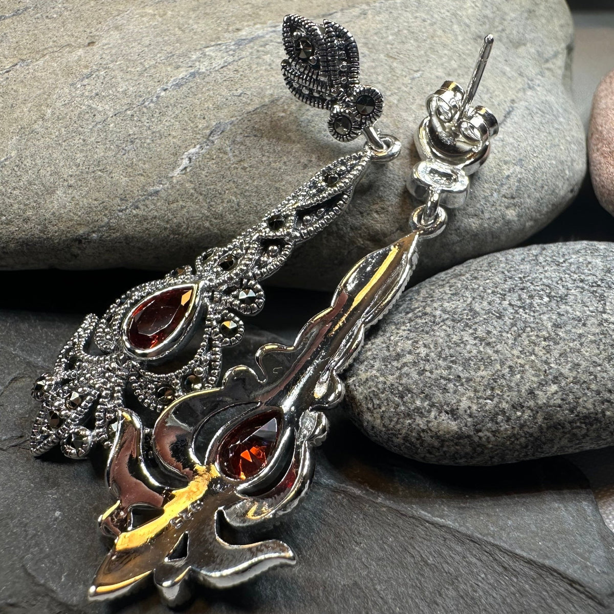 Nour Garnet Marcasite Earrings Dangle Earrings La Vie Bien Nour Garnet Marcasite Earrings