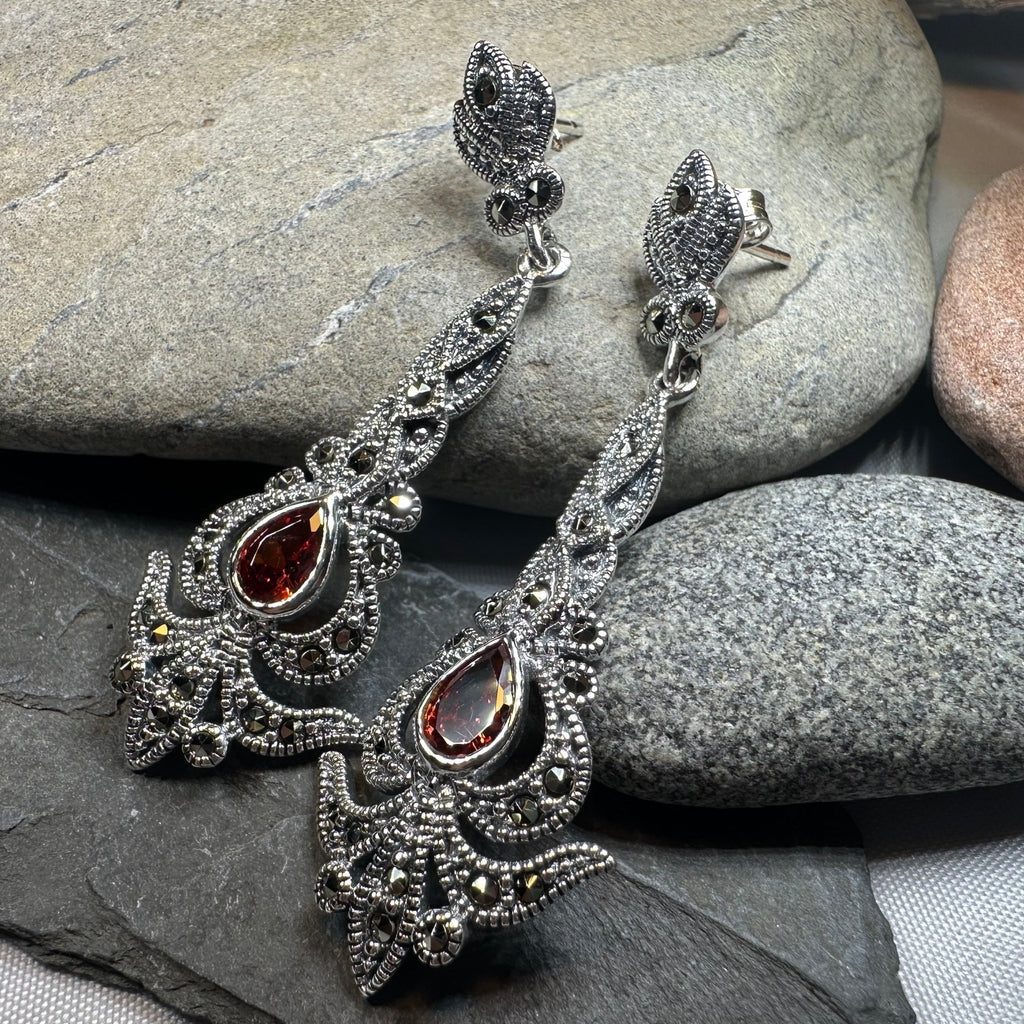 Nour Garnet Marcasite Earrings Dangle Earrings La Vie Bien Nour Garnet Marcasite Earrings