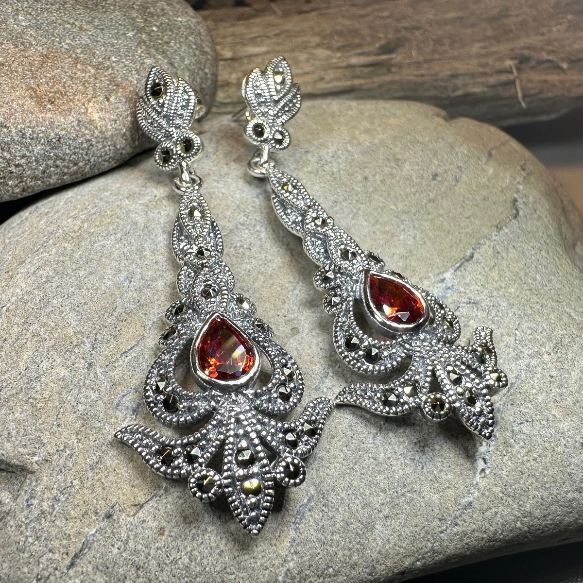 Nour Garnet Marcasite Earrings Dangle Earrings La Vie Bien Nour Garnet Marcasite Earrings