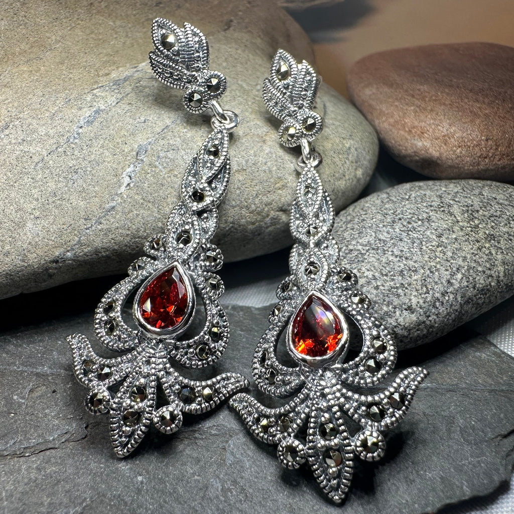 Nour Garnet Marcasite Earrings Dangle Earrings La Vie Bien Nour Garnet Marcasite Earrings