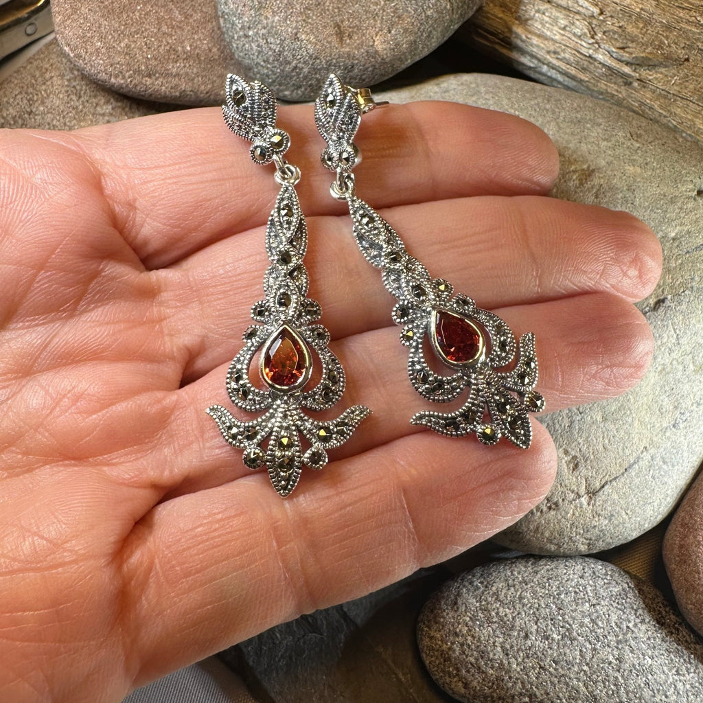 Nour Garnet Marcasite Earrings Dangle Earrings La Vie Bien Nour Garnet Marcasite Earrings