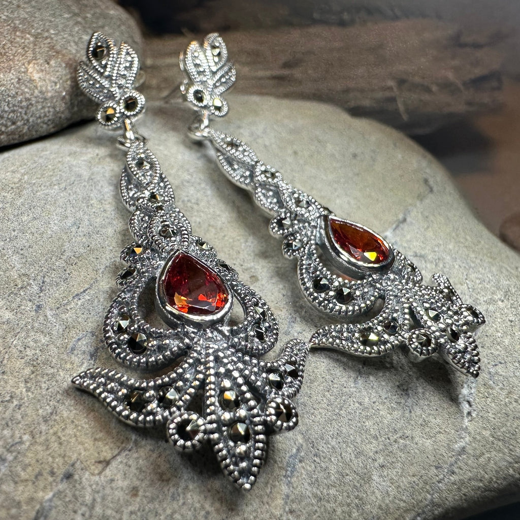 Nour Garnet Marcasite Earrings Dangle Earrings La Vie Bien Nour Garnet Marcasite Earrings