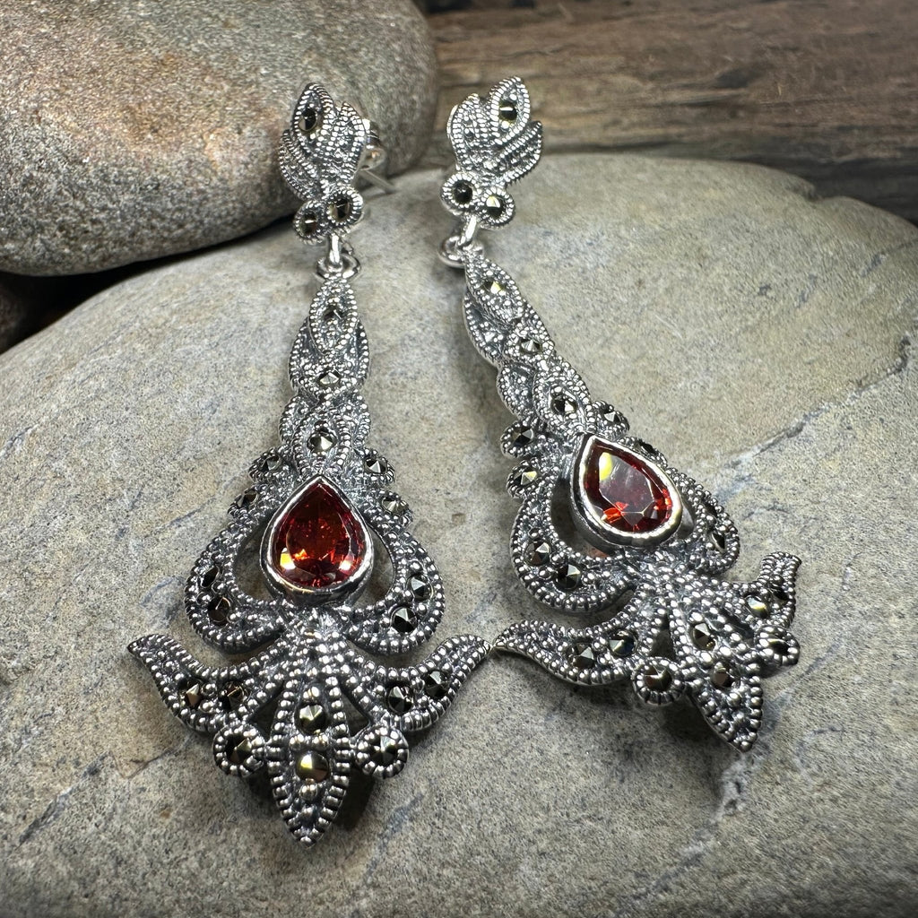 Nour Garnet Marcasite Earrings Dangle Earrings La Vie Bien Nour Garnet Marcasite Earrings