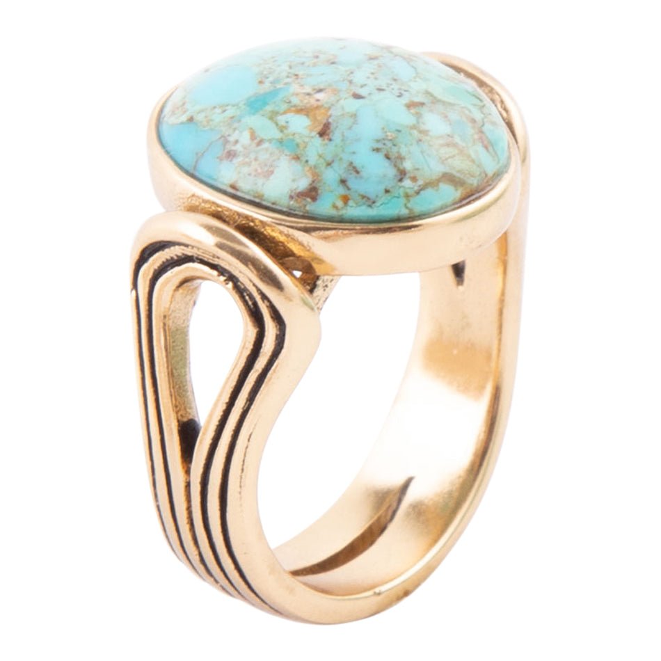 Nova Blue Turquoise and Golden Oval Ring Rings La Vie Bien Nova Blue Turquoise and Golden Oval Ring