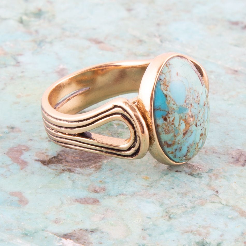 Nova Blue Turquoise and Golden Oval Ring Rings La Vie Bien Nova Blue Turquoise and Golden Oval Ring