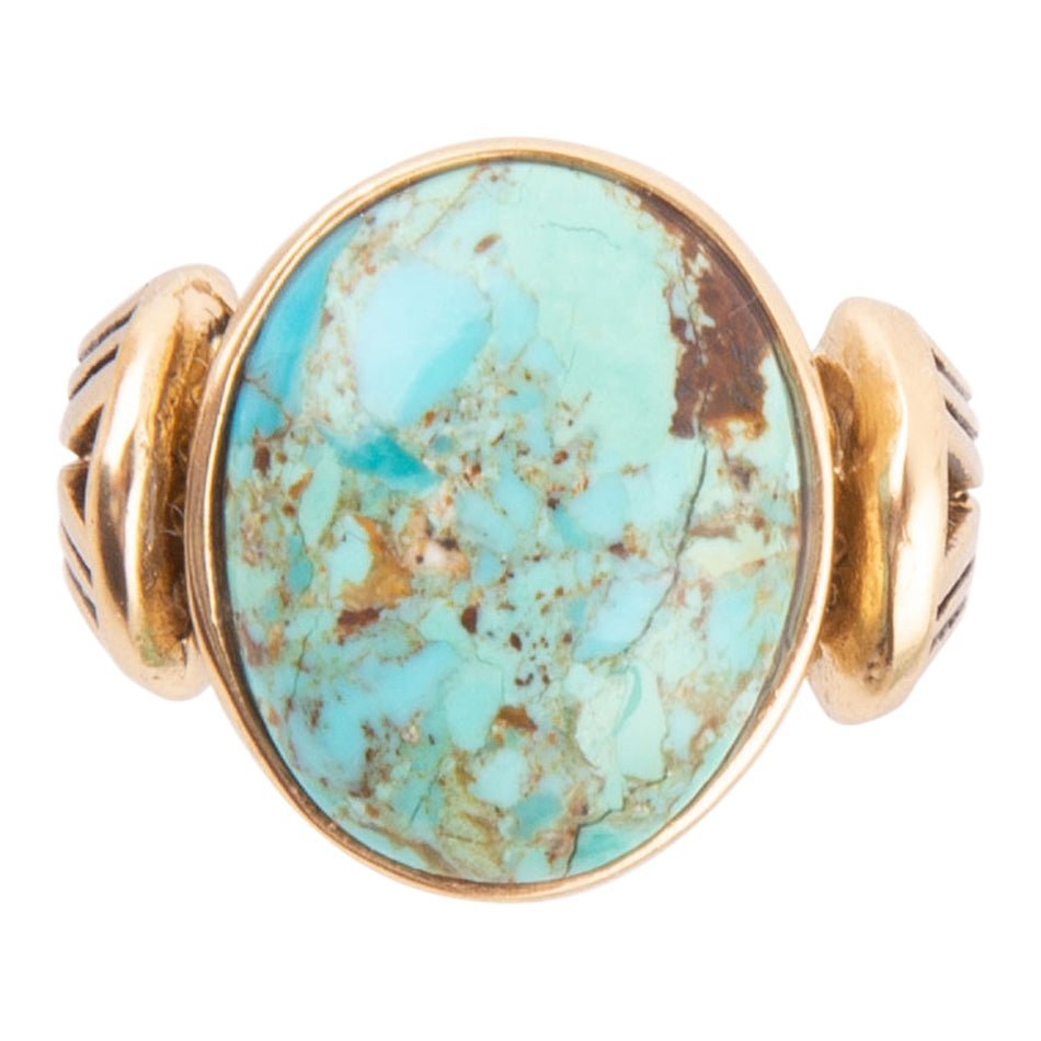 Nova Blue Turquoise and Golden Oval Ring Rings La Vie Bien Nova Blue Turquoise and Golden Oval Ring