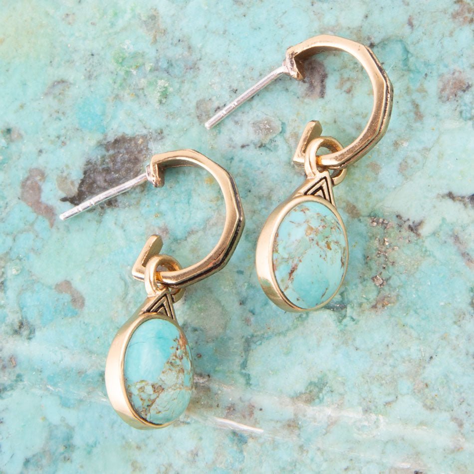 Nova Half-Hoop Blue Turquoise and Golden Earrings Earrings La Vie Bien Nova Half-Hoop Blue Turquoise and Golden Earrings