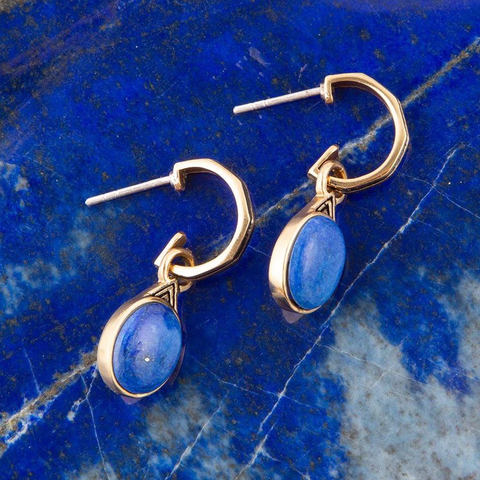 Nova Half-Hoop Blue Lapis and Golden Earrings by Barse Jewelry