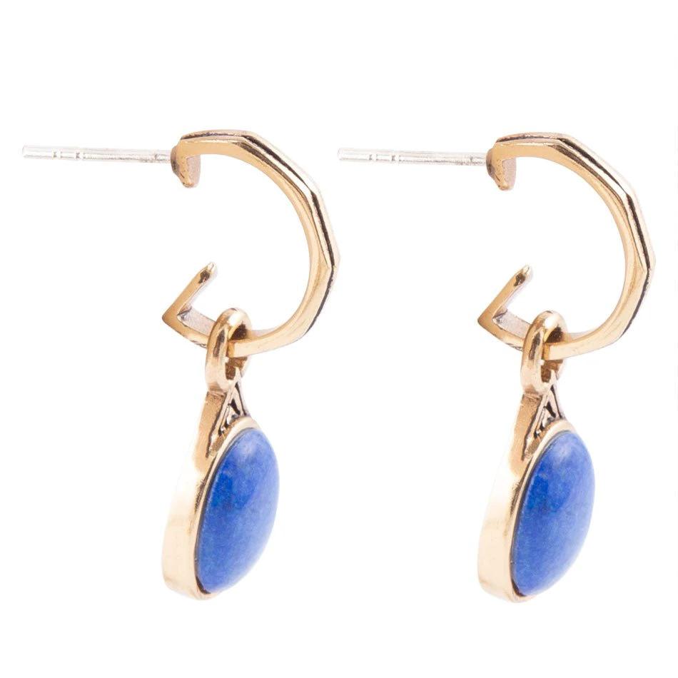 Nova Half-Hoop Blue Lapis and Golden Earrings by Barse Jewelry