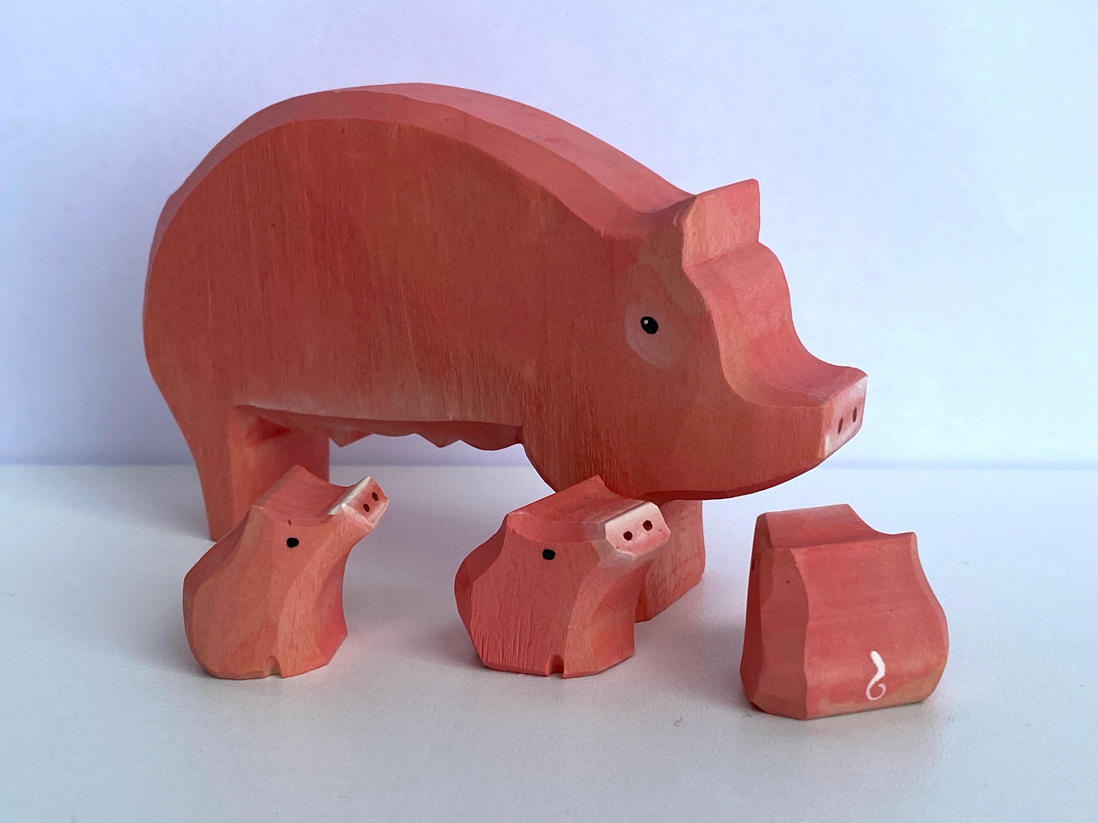 Wood Carved Pig with piglets