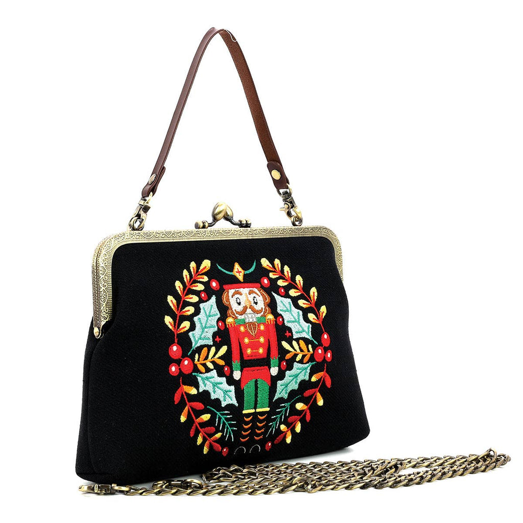 Nutcracker Kiss Lock Bag in Linen Cotton Blend Handbags La Vie Bien Nutcracker Kiss Lock Bag in Linen Cotton Blend