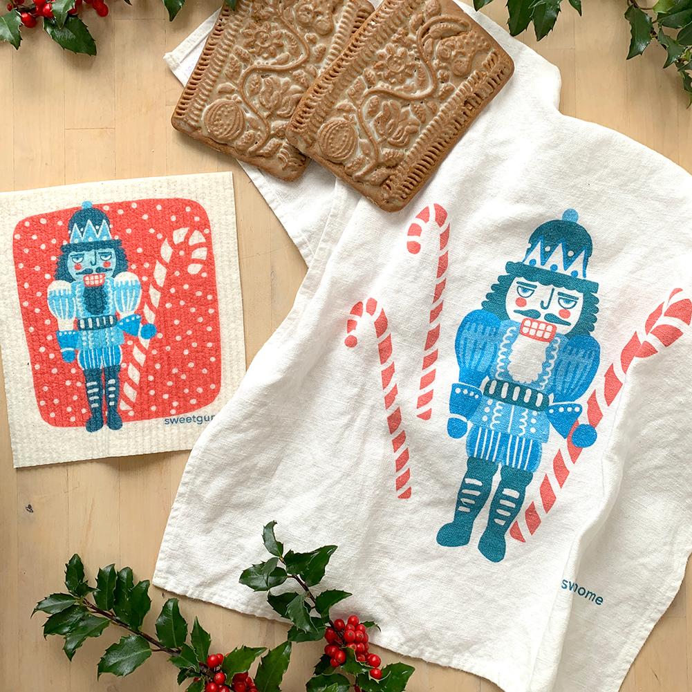 Nutcracker Tea Towel + 1 Swedish Dishcloth Bundle Tea Towel La Vie Bien Nutcracker Tea Towel + 1 Swedish Dishcloth Bundle