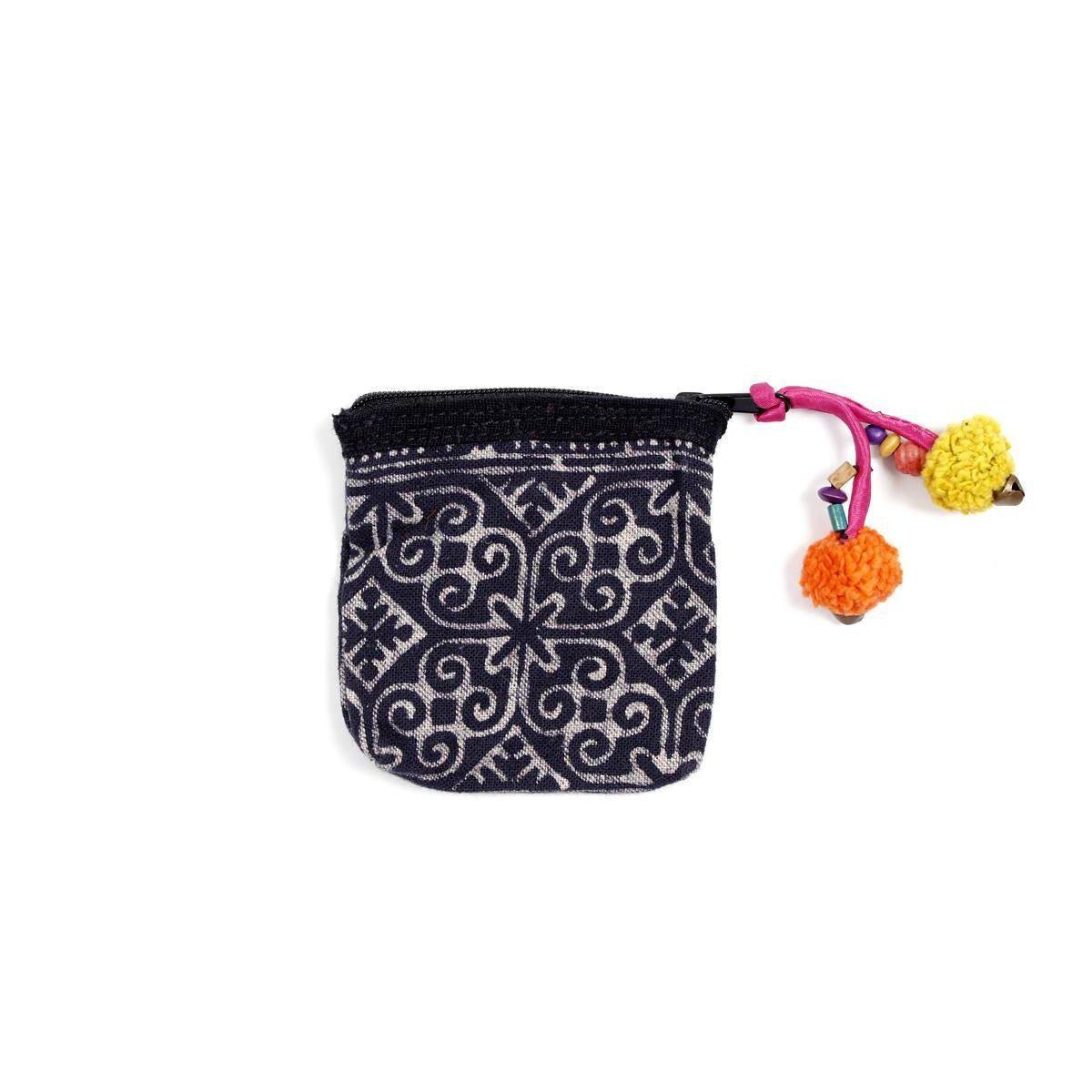 Oasis Batik Coin Purse with Pom Poms - Thailand Bags La Vie Bien Oasis Batik Coin Purse with Pom Poms - Thailand
