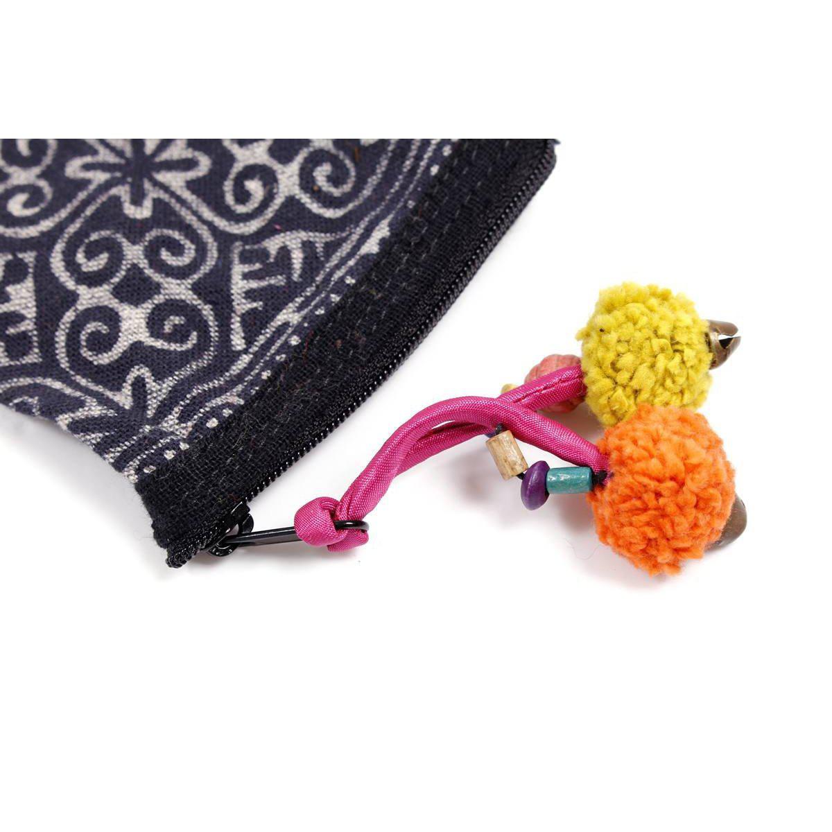 Oasis Batik Coin Purse with Pom Poms - Thailand Bags La Vie Bien Oasis Batik Coin Purse with Pom Poms - Thailand