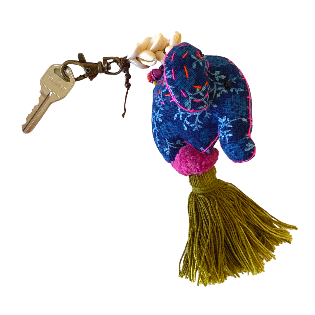 Oasis Batik Elephant Keychain with Shells and Tassel | Handmade Zipper Pull | Thailand Zipper Pulls La Vie Bien Oasis Batik Elephant Keychain with Shells and Tassel | Handmade Zipper Pull | Thailand