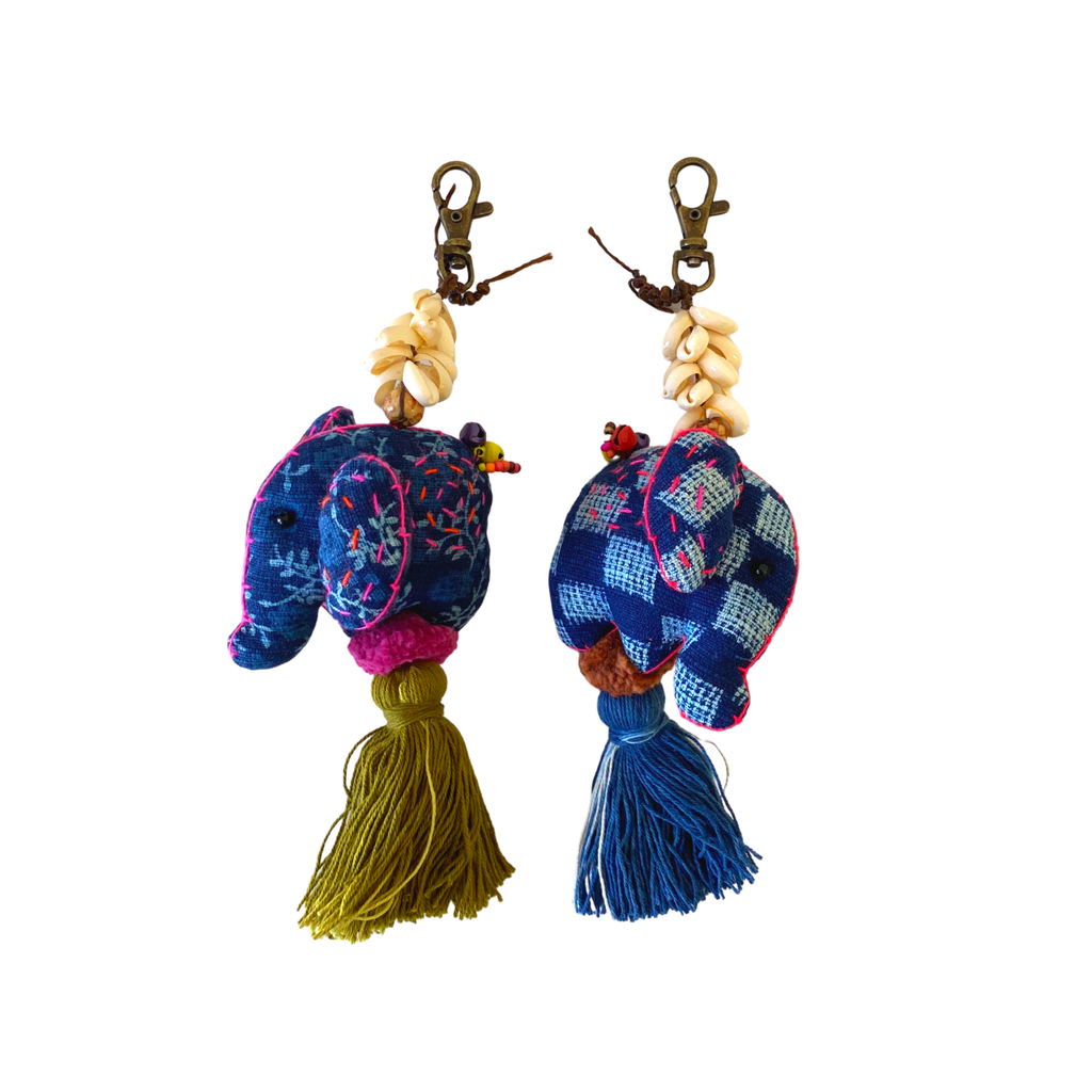 Oasis Batik Elephant Keychain with Shells and Tassel | Handmade Zipper Pull | Thailand Zipper Pulls La Vie Bien Oasis Batik Elephant Keychain with Shells and Tassel | Handmade Zipper Pull | Thailand