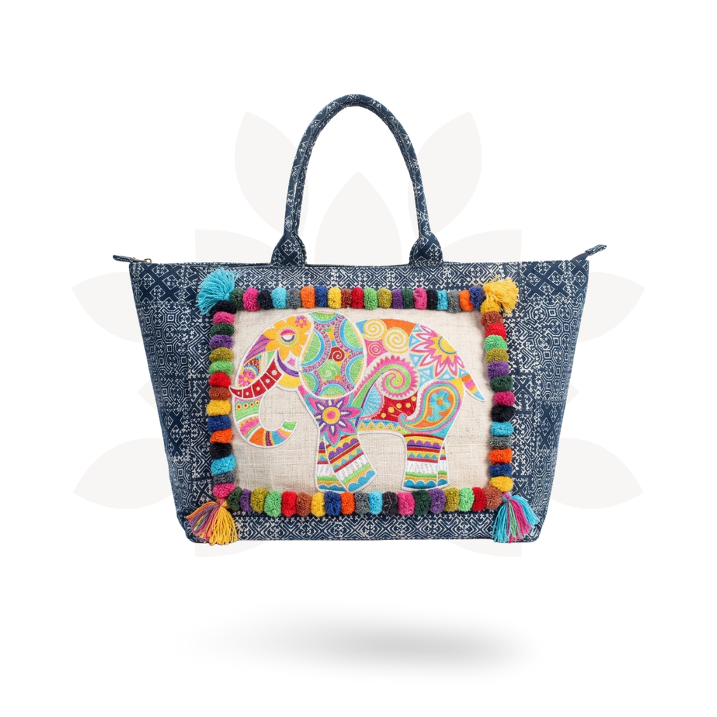 Oasis Batik Elephant Tote Bag - Thailand Bags La Vie Bien Oasis Batik Elephant Tote Bag - Thailand