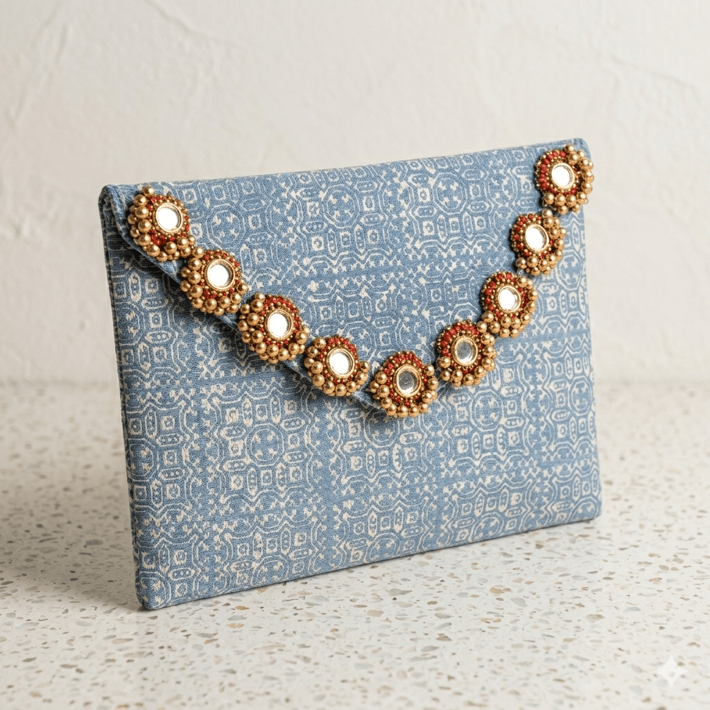 Oasis Batik Envelope Fabric Clutch With Bells - Thailand Bags La Vie Bien Oasis Batik Envelope Fabric Clutch With Bells - Thailand