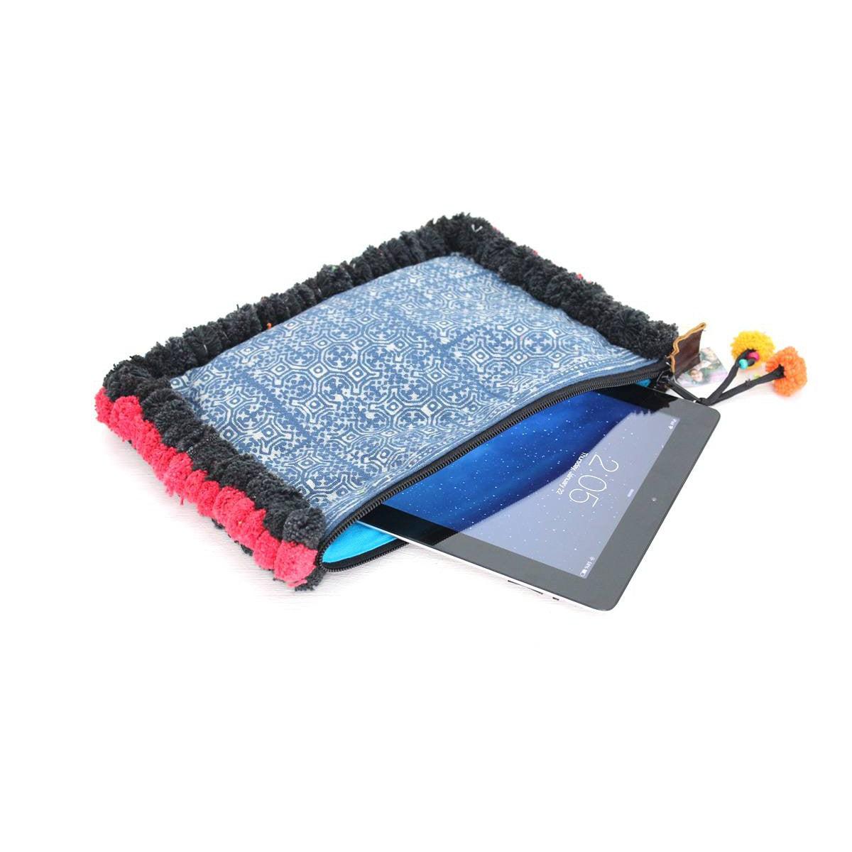 Oasis Batik PomPom iPad Clutch - Thailand Bags La Vie Bien Oasis Batik PomPom iPad Clutch - Thailand