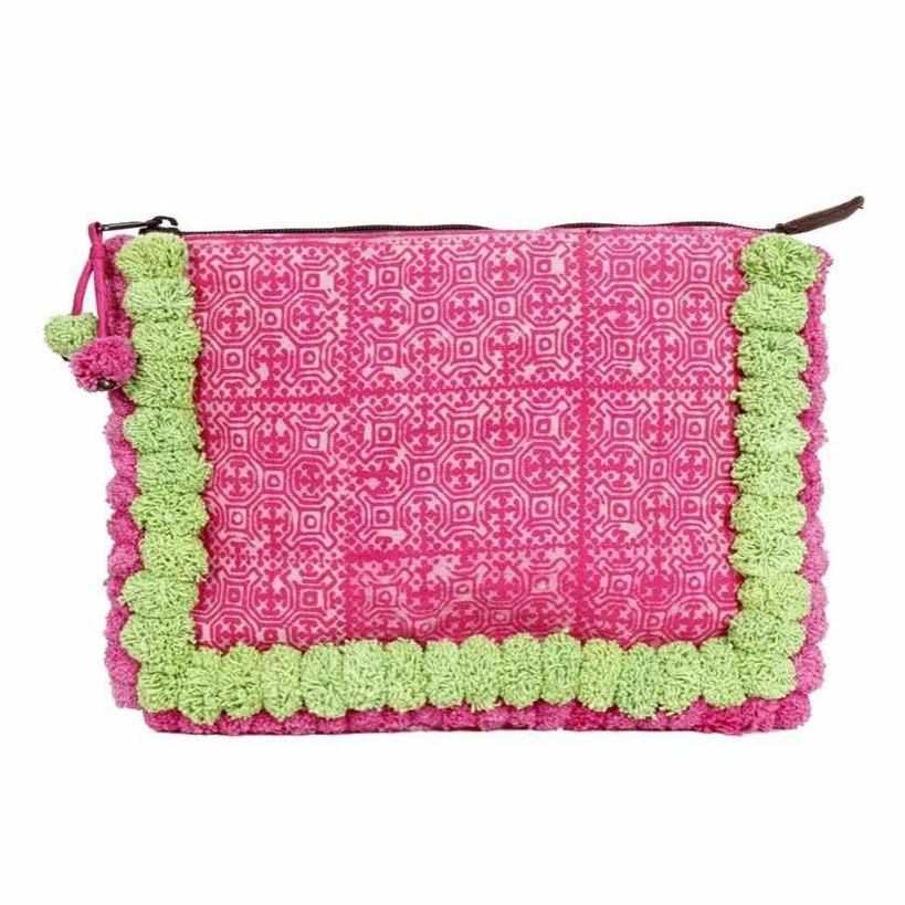 Oasis Batik PomPom iPad Clutch - Thailand Bags La Vie Bien Oasis Batik PomPom iPad Clutch - Thailand