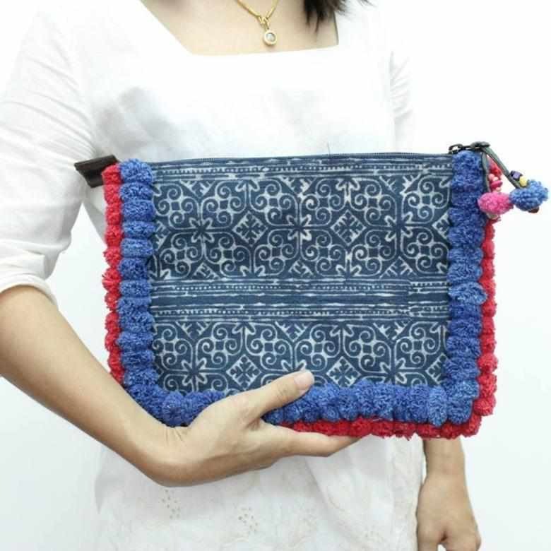 Oasis Batik PomPom iPad Clutch - Thailand Bags La Vie Bien Oasis Batik PomPom iPad Clutch - Thailand
