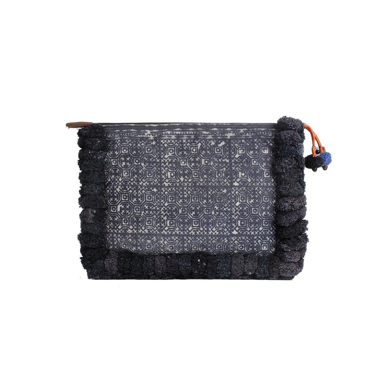 Oasis Batik PomPom iPad Clutch - Thailand Bags La Vie Bien Oasis Batik PomPom iPad Clutch - Thailand