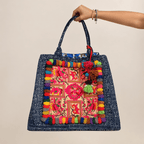 Oasis Hmong Batik PomPom Flower Beach Tote - Thailand Bags La Vie Bien Oasis Hmong Batik PomPom Flower Beach Tote - Thailand